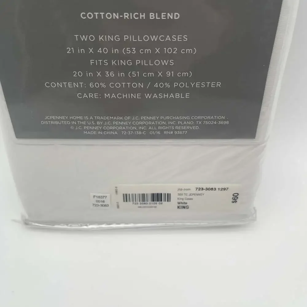 JCPenney‎ Home 300 Thread Count Easy-Care King Pillowcases White 2-Pack